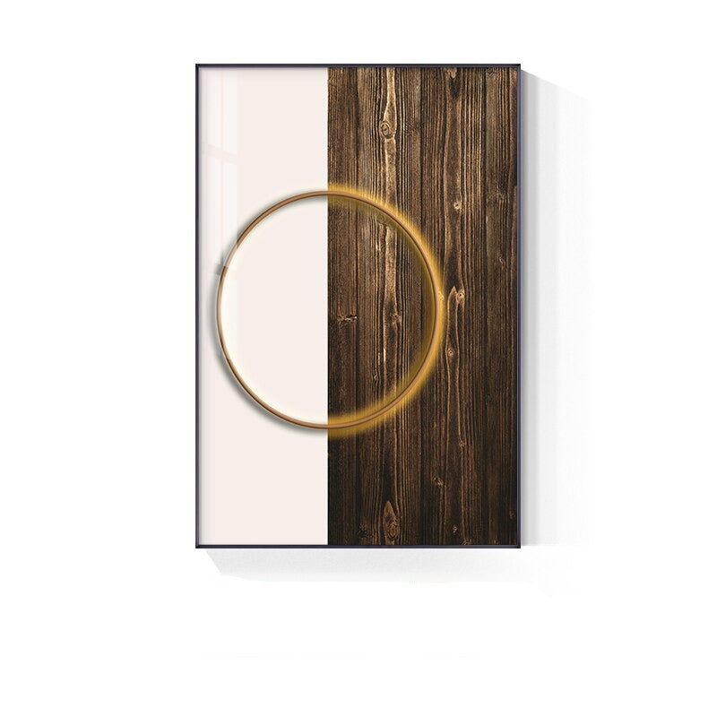 Modern Aesthetics Golden Ring Of Light On Wood Abstract Wall Art Fine Art Canvas Prints Pictures For Modern Home Office Interior Decor