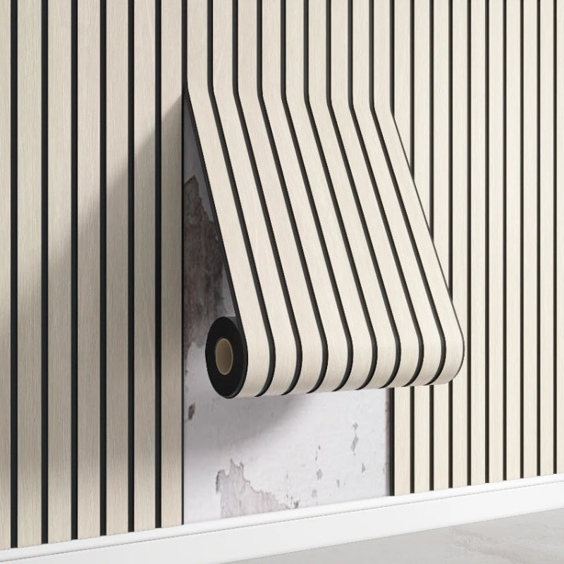 Self-Adhesive 3D Striped Wall Covering Neutral Colors PVC Wall Panel For Living Room TV Background Home and Office Decorative Wall Covering For Creative DIY Home Decor