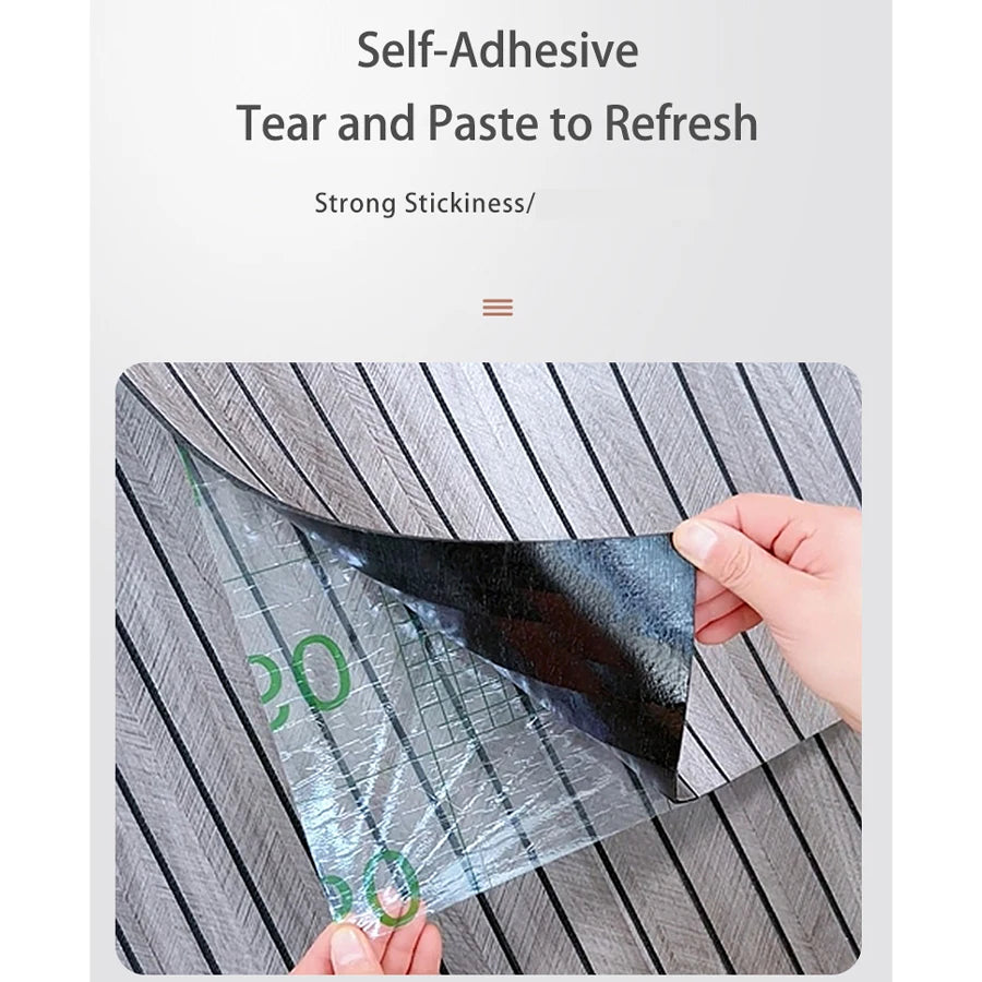 Self-adhesive material being applied to a surface with text indicating strong stickiness.