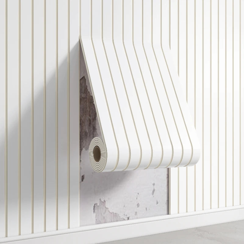 Self-Adhesive 3D Striped Wall Covering Neutral Colors PVC Wall Panel For Living Room TV Background Home and Office Decorative Wall Covering For Creative DIY Home Decor