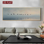 Serene Coastal Sea Birds Wall Art Fine Art Canvas Print Soft Pastel Blue Gray Beige Wide Format Landscape Artwork for Modern Living Room & Tranquil Minimalist Home Décor