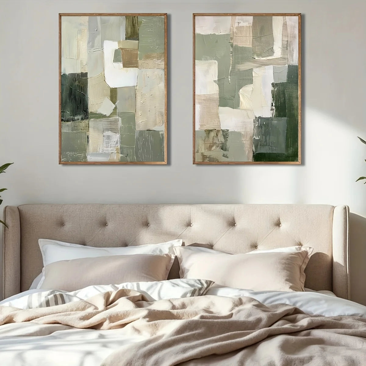 Set of 2Pcs Contemporary Abstract Wall Art Fine Art Canvas Prints Neutral Palette Artworks For Modern Apartment Living Room Dining Room and Bedroom Art Decor