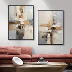 Set of 2Pcs Contemporary Abstract Wall Art Fine Art Canvas Prints Neutral Palette Artworks For Modern Apartment Living Room Dining Room and Bedroom Art Decor