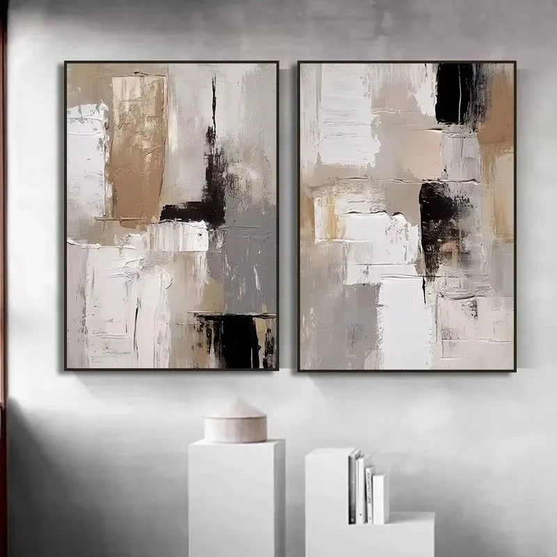 Set of 2Pcs Contemporary Abstract Wall Art Fine Art Canvas Prints Neutral Palette Artworks For Modern Apartment Living Room Dining Room and Bedroom Art Decor