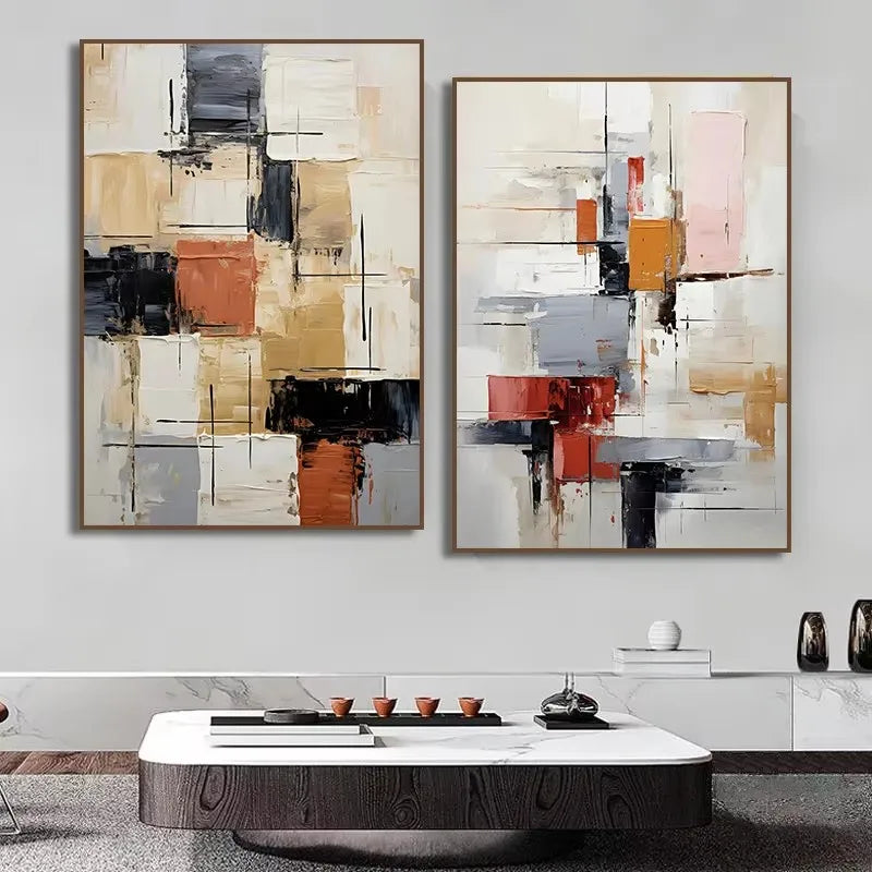 Set of 2Pcs Contemporary Abstract Wall Art Fine Art Canvas Prints Neutral Palette Artworks For Modern Apartment Living Room Dining Room and Bedroom Art Decor