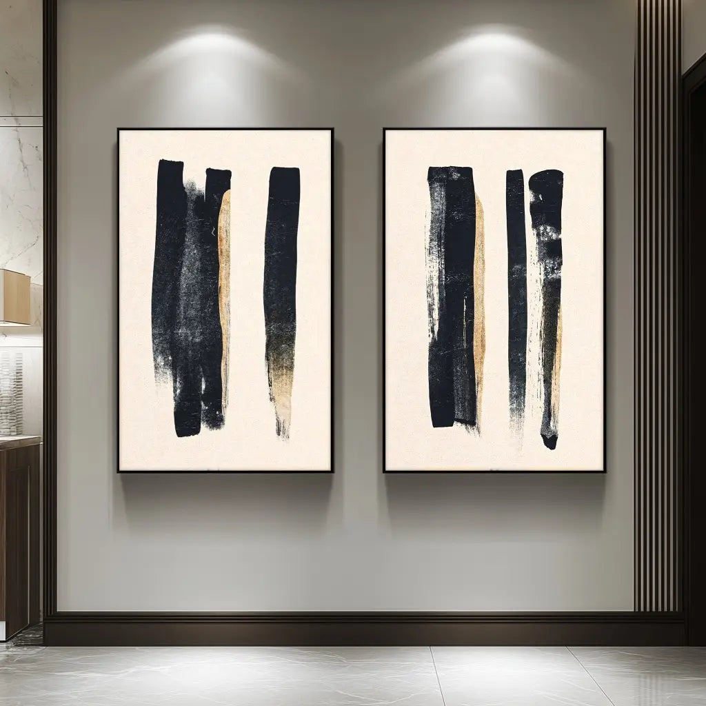Set of 2Pcs Minimalist Black Beige Thick Brush Abstract Wall Art Fine Art Canvas Prints Pictures For Modern Apartment Living Room Dining Room Art Decor