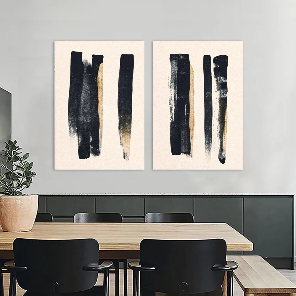 Set of 2Pcs Minimalist Black Beige Thick Brush Abstract Wall Art Fine Art Canvas Prints Pictures For Modern Apartment Living Room Dining Room Art Decor 2025