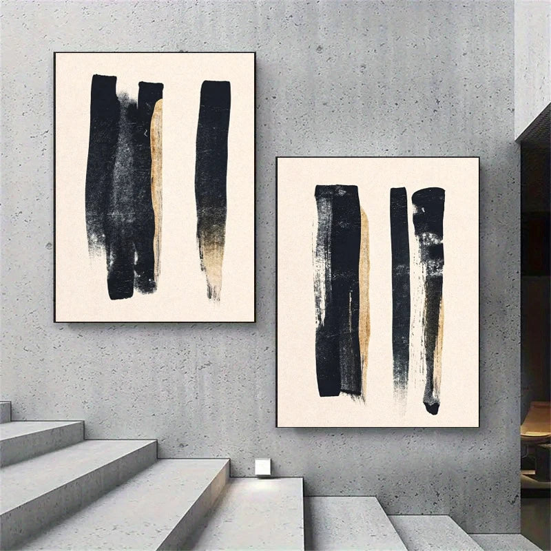Set of 2Pcs Minimalist Black Beige Thick Brush Abstract Wall Art Fine Art Canvas Prints Pictures For Modern Apartment Living Room Dining Room Art Decor 2025
