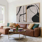 Set of 2Pcs Minimalist Wabi‑Sabi Wall Art Fine Art Canvas Prints – Abstract Artwork with Organic Irregular Lines for Modern Home Décor