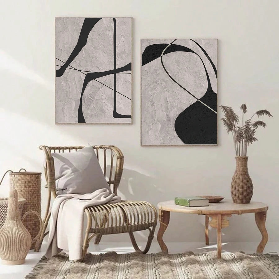 Set of 2Pcs Minimalist Wabi‑Sabi Wall Art Fine Art Canvas Prints – Abstract Artwork with Organic Irregular Lines for Modern Home Décor