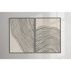 Set of 2Pcs Modern Abstract Wavy Line Wall Art Fine Art Canvas Prints – Minimalist Black Line Art on Beige Background for Contemporary Living