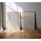 Set of 2Pcs Modern Abstract Wavy Line Wall Art Fine Art Canvas Prints – Minimalist Black Line Art on Beige Background for Contemporary Living