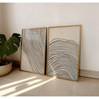Set of 2Pcs Modern Abstract Wavy Line Wall Art Fine Art Canvas Prints – Minimalist Black Line Art on Beige Background for Contemporary Living