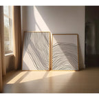 Set of 2Pcs Modern Abstract Wavy Line Wall Art Fine Art Canvas Prints – Minimalist Black Line Art on Beige Background for Contemporary Living