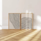 Set of 2Pcs Modern Abstract Wavy Line Wall Art Fine Art Canvas Prints – Minimalist Black Line Art on Beige Background for Contemporary Living