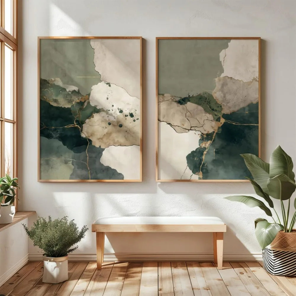 Set of 2Pcs Neutral Tones Japanese Style Abstract Liquid Color-Block Wall Art Fine Art Canvas Prints Pictures For Living Room Dining Room Bedroom Art For Modern Living b