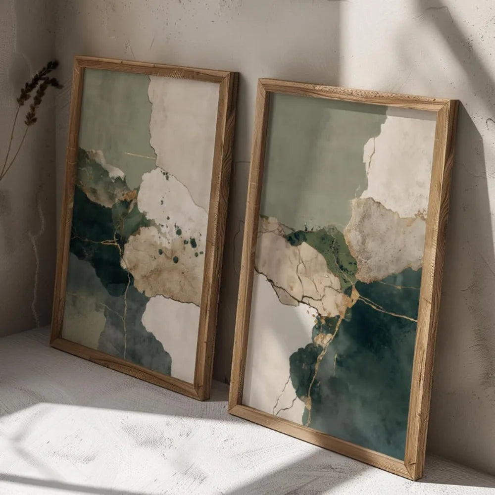 Set of 2Pcs Neutral Tones Japanese Style Abstract Liquid Color-Block Wall Art Fine Art Canvas Prints Pictures For Living Room Dining Room Bedroom Art For Modern Living