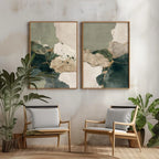 Set of 2Pcs Neutral Tones Japanese Style Abstract Liquid Color-Block Wall Art Fine Art Canvas Prints Pictures For Living Room Dining Room Bedroom Art For Modern Living
