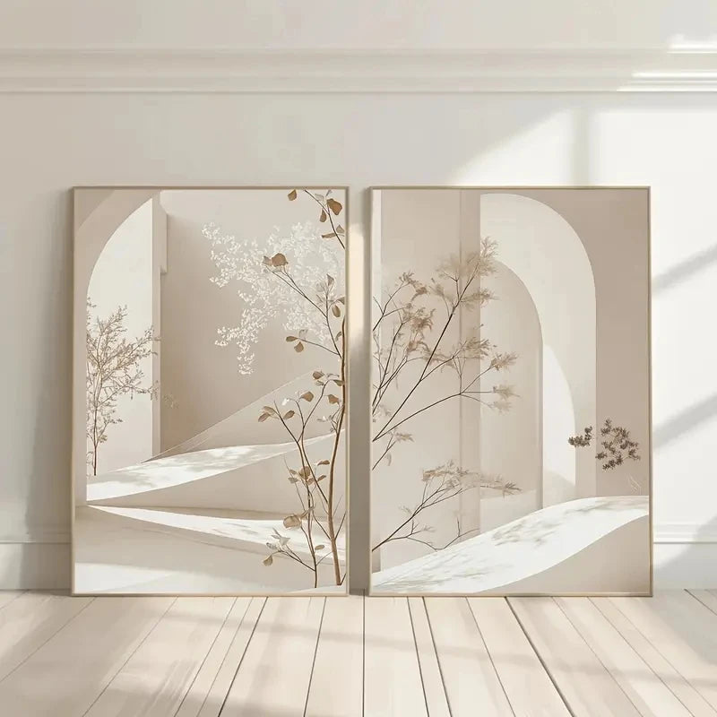 Set of 2Pcs Simple Living Botanical Architectural Wall Art Fine Art Canvas Prints Minimalist Pictures For Living Room Dining Room Bedroom Art Decor 2025