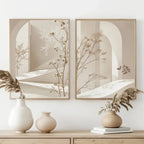 Set of 2Pcs Simple Living Botanical Architectural Wall Art Fine Art Canvas Prints Minimalist Pictures For Living Room Dining Room Bedroom Art Decor 2025
