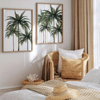 Set of 2Pcs Tropical Palm Tree Wall Art Fine Art Canvas Prints – Unframed Neutral‑Tone Botanical Art for Farmhouse Bedroom, Coastal Living Room &amp; Natural Boho Home Décor
