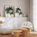 Set of 2Pcs Tropical Palm Tree Wall Art Fine Art Canvas Prints – Unframed Neutral‑Tone Botanical Art for Farmhouse Bedroom, Coastal Living Room &amp; Natural Boho Home Décor