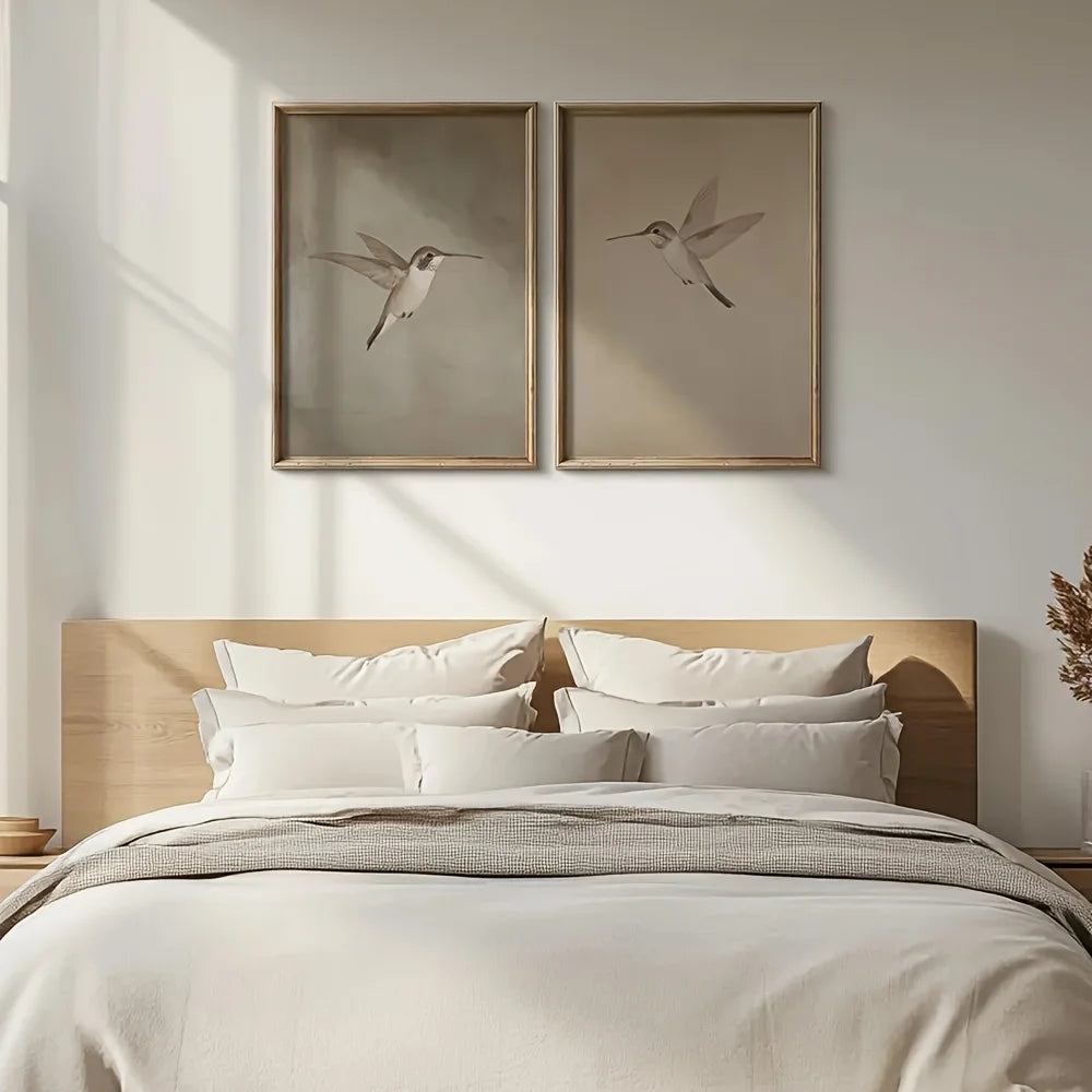 Set of 2Pcs Vintage Birds Wall Art Fine Art Canvas Prints Neutral Tones Retro Illustrations of Birds Artworks For Farmhouse Kitchen Living Room Simple Bedroom Home Decor 