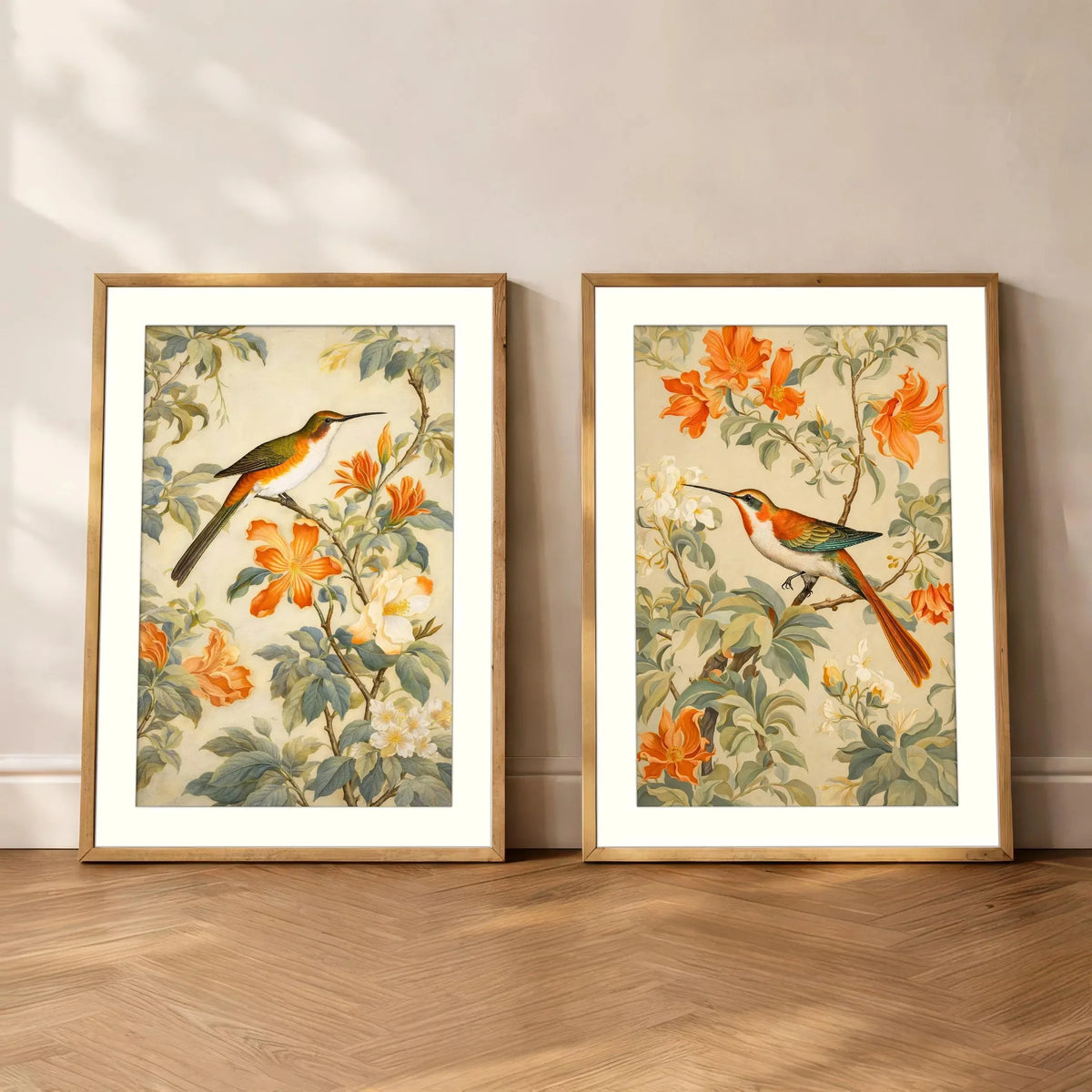 Set of 2Pcs Vintage Birds Wall Art Fine Art Canvas Prints Neutral Tones Retro Illustrations of Birds Artworks For Farmhouse Kitchen Living Room Simple Bedroom Home Decor 