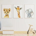 Set of 3PCS Baby Elephant Giraffe Lion Nursery Wall Art Fine Art Canvas Prints Wild Animal Safari Posters Pictures For Children's Room Decor