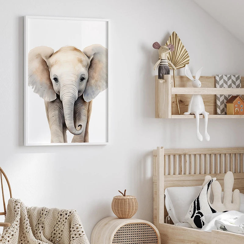 Set of 3PCS Baby Elephant Giraffe Lion Nursery Wall Art Fine Art Canvas Prints Wild Animal Safari Posters Pictures For Children's Room Decor
