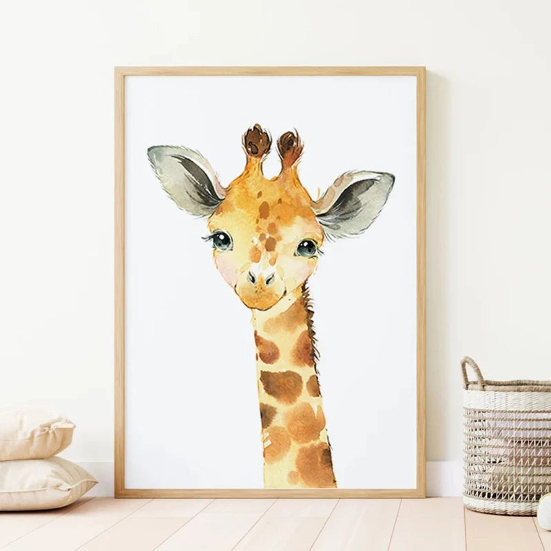 Set of 3PCS Baby Elephant Giraffe Lion Nursery Wall Art Fine Art Canvas Prints Wild Animal Safari Posters Pictures For Children's Room Decor