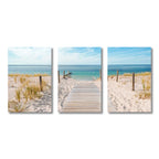 Set of 3PCS Blue Sea Sandy Beach Wall Art Fine Art Canvas Prints Inspirational Seascape Pictures Of Calm For Living Room 2025
