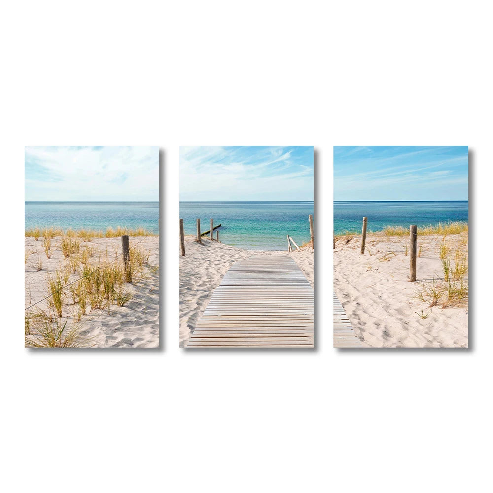 Set of 3PCS Blue Sea Sandy Beach Wall Art Fine Art Canvas Prints Inspirational Seascape Pictures Of Calm For Living Room 2025