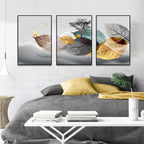 Set of 3PCS Golden Autumn Deer Wall Art Fine Art Canvas Prints Nordic Abstract Landscape Pictures For Living Room Decor