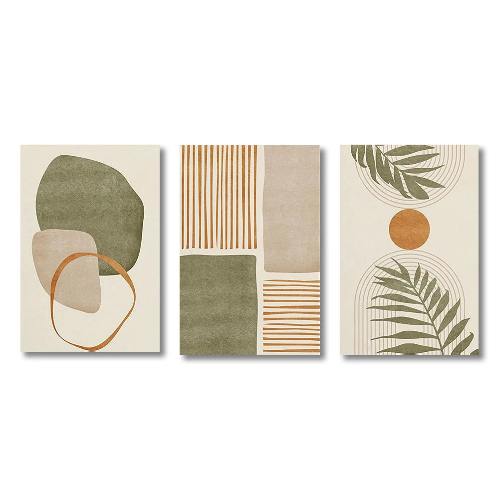 Set of 3PCS Neutral Tones Tropical Botanical Abstract Wall Art Fine Art Canvas Prints Pictures For Living Room Dining Room Scandinavian Home Decor