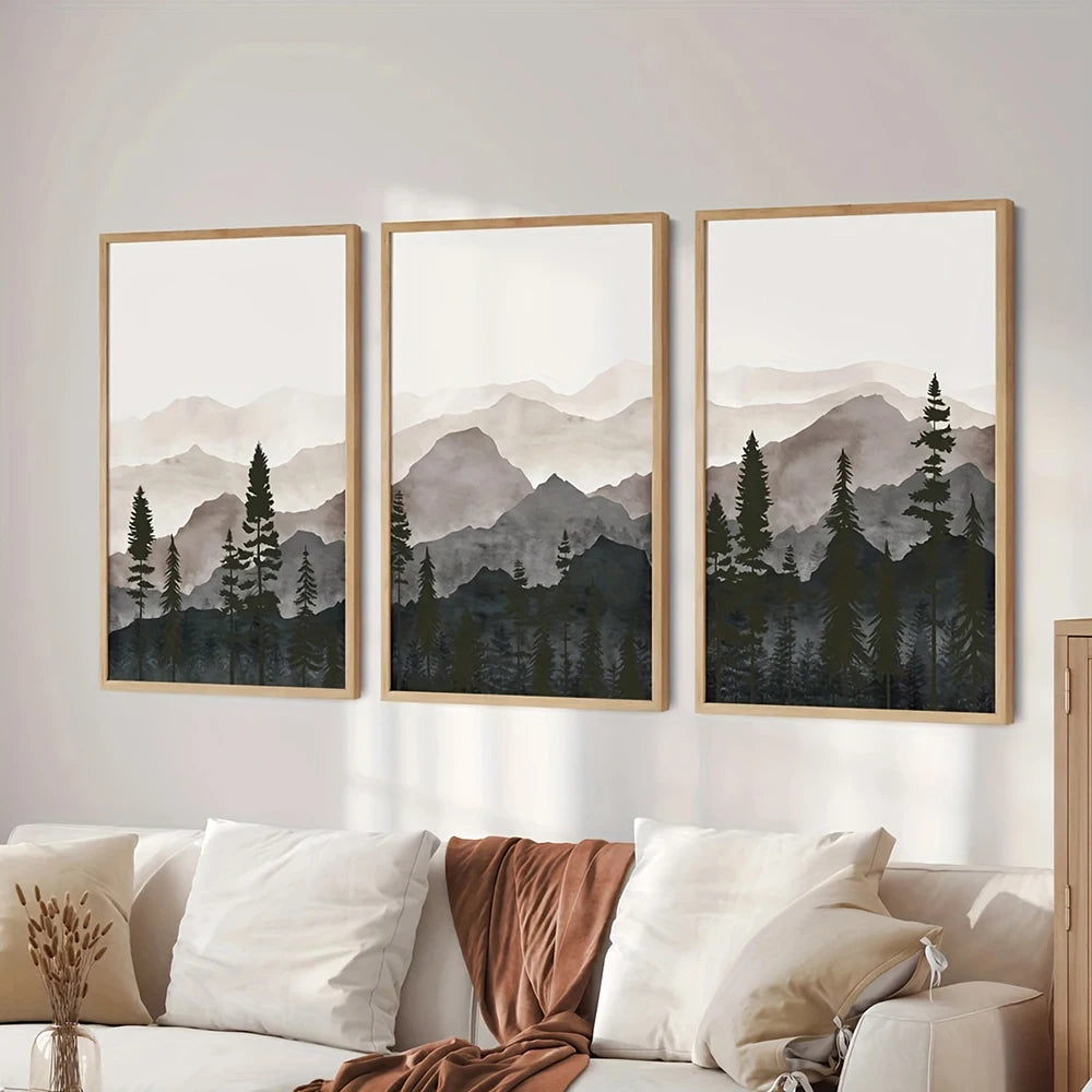 Set of 3PCS Shadow Mountain Silhouette Landscape Wall Art Fine Art Canvas Prints Nordic Pictures For Modern Living Room Dining Room Art Decor
