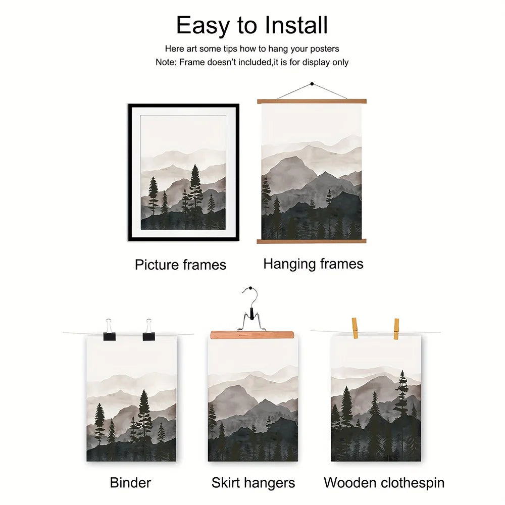 Set of 3PCS Shadow Mountain Silhouette Landscape Wall Art Fine Art Canvas Prints Nordic Pictures For Modern Living Room Dining Room Art Decor