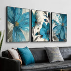 Set of 3Pcs Abstract Botanical Blue Flowers Wall Art Fine Art Canvas Prints Modern Floral Pictures For Living Room Dining Room Bedroom Art Decor