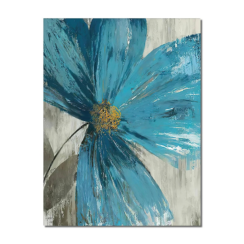 Set of 3Pcs Abstract Botanical Blue Flowers Wall Art Fine Art Canvas Prints Modern Floral Pictures For Living Room Dining Room Bedroom Art Decor