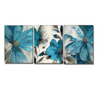 Set of 3Pcs Abstract Botanical Blue Flowers Wall Art Fine Art Canvas Prints Modern Floral Pictures For Living Room Dining Room Bedroom Art Decor