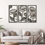 Set of 3Pcs Abstract Floral Metal Wall Art 3d Iron Crafted Wall Panels For Living Room Dining Room Modern Creative Nordic Art Decor