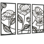 Set of 3Pcs Abstract Floral Metal Wall Art 3d Iron Crafted Wall Panels For Living Room Dining Room Modern Creative Nordic Art Decor