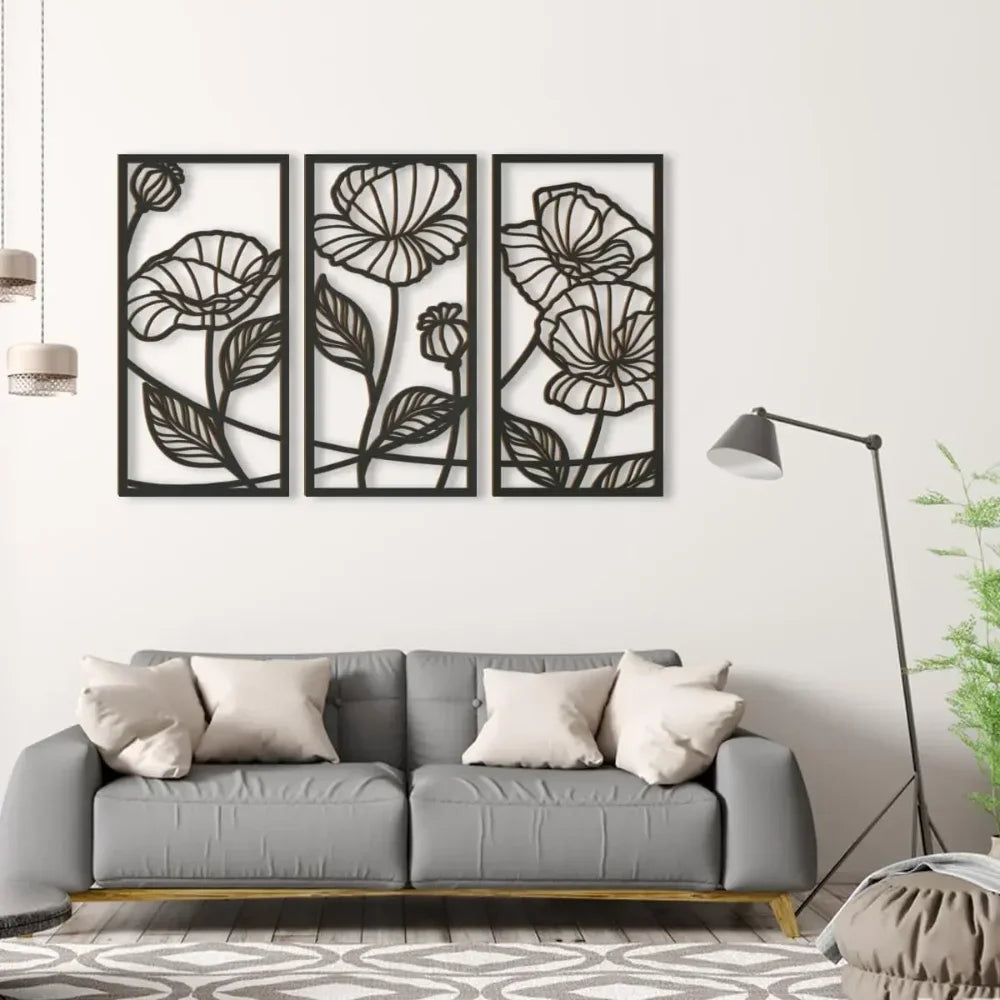 Set of 3Pcs Abstract Floral Metal Wall Art 3d Iron Crafted Wall Panels For Living Room Dining Room Modern Creative Nordic Art Decor