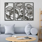 Set of 3Pcs Abstract Floral Metal Wall Art 3d Iron Crafted Wall Panels For Living Room Dining Room Modern Creative Nordic Art Decor