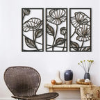 Set of 3Pcs Abstract Floral Metal Wall Art 3d Iron Crafted Wall Panels For Living Room Dining Room Modern Creative Nordic Art Decor