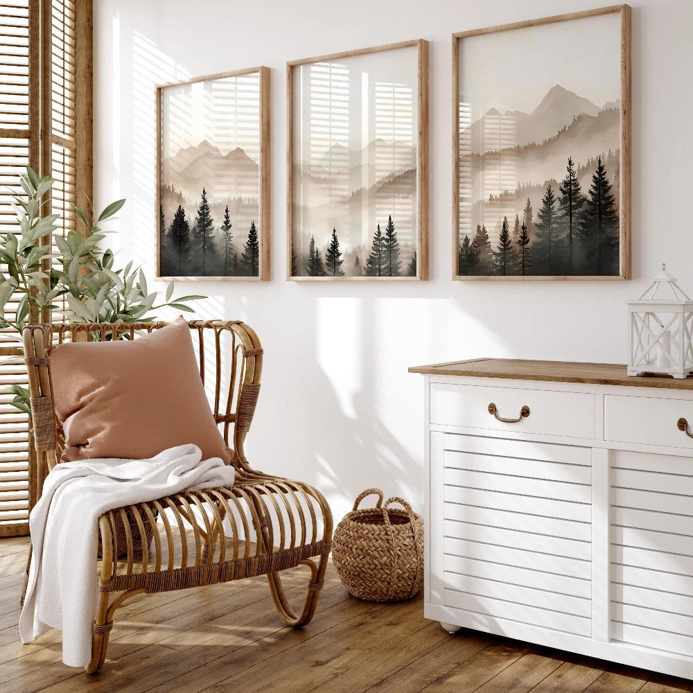 Nautical-themed room with wooden chair, decorative pillows, and framed artwork on a white wall.