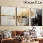 Set of 3Pcs Beige Golden Abstract Sunset Wall Art Fine Art Canvas Prints Pictures For Modern Apartment Living Room & Bedroom Art Decor