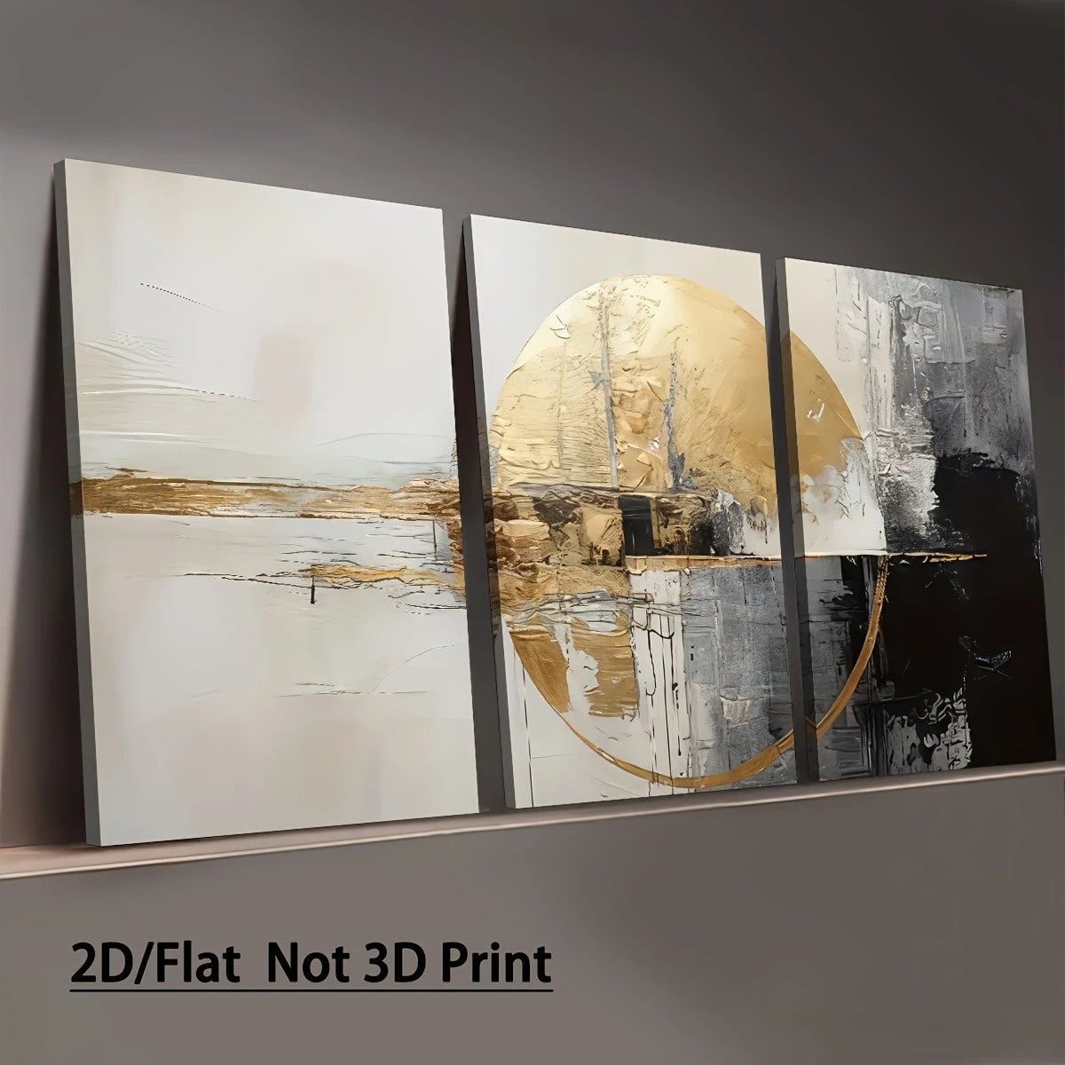 Set of 3Pcs Beige Golden Abstract Sunset Wall Art Fine Art Canvas Prints Pictures For Modern Apartment Living Room & Bedroom Art Decor