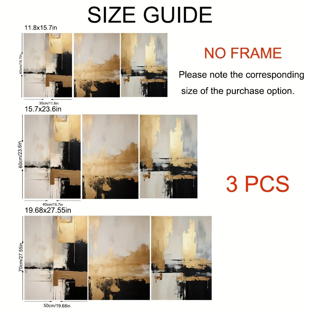 Size guide for abstract art prints with dimensions and 'No Frame' label.