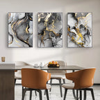 Set of 3Pcs Black Golden Grey Marble Print Wall Art Fine Art Canvas Prints Pictures For Dining Room Living Room Art For Modern Home Decor